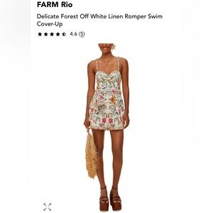 Farm Rio Delicate Forest Off White Linen Romper Swim Cover-Up